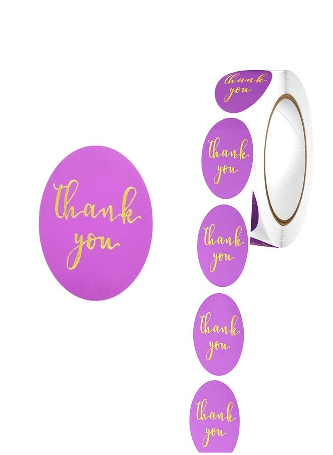 Elandy 500Pcs Purple Thank You Stickers Gold Foil Font Adhesive Labels Roll Round Small Business Stickers for Packaging Gift Wrapping - Image 1