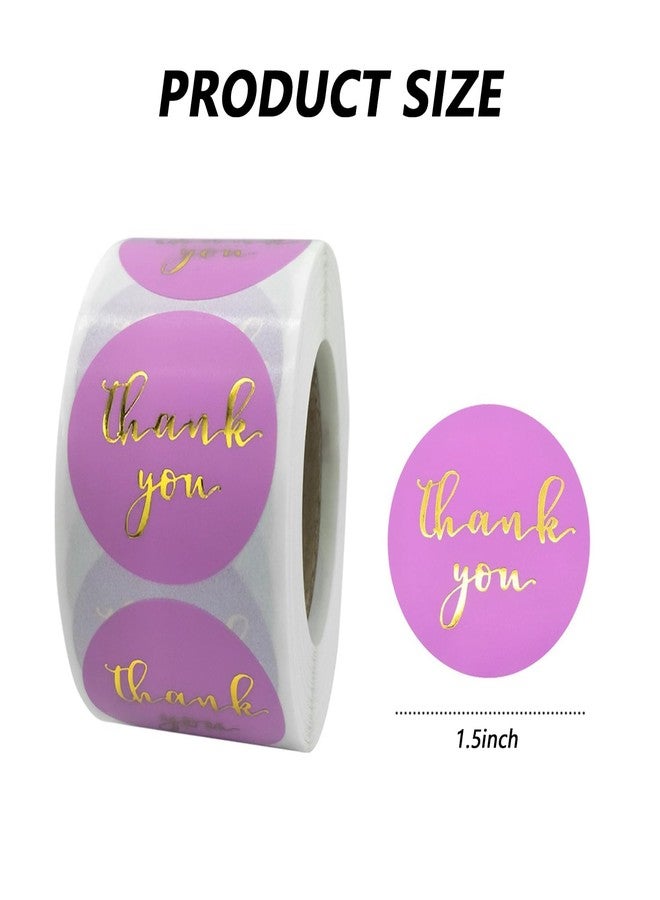 Elandy 500Pcs Purple Thank You Stickers Gold Foil Font Adhesive Labels Roll Round Small Business Stickers for Packaging Gift Wrapping - Image 2