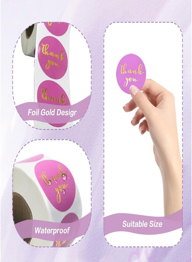 Elandy 500Pcs Purple Thank You Stickers Gold Foil Font Adhesive Labels Roll Round Small Business Stickers for Packaging Gift Wrapping - Image 3