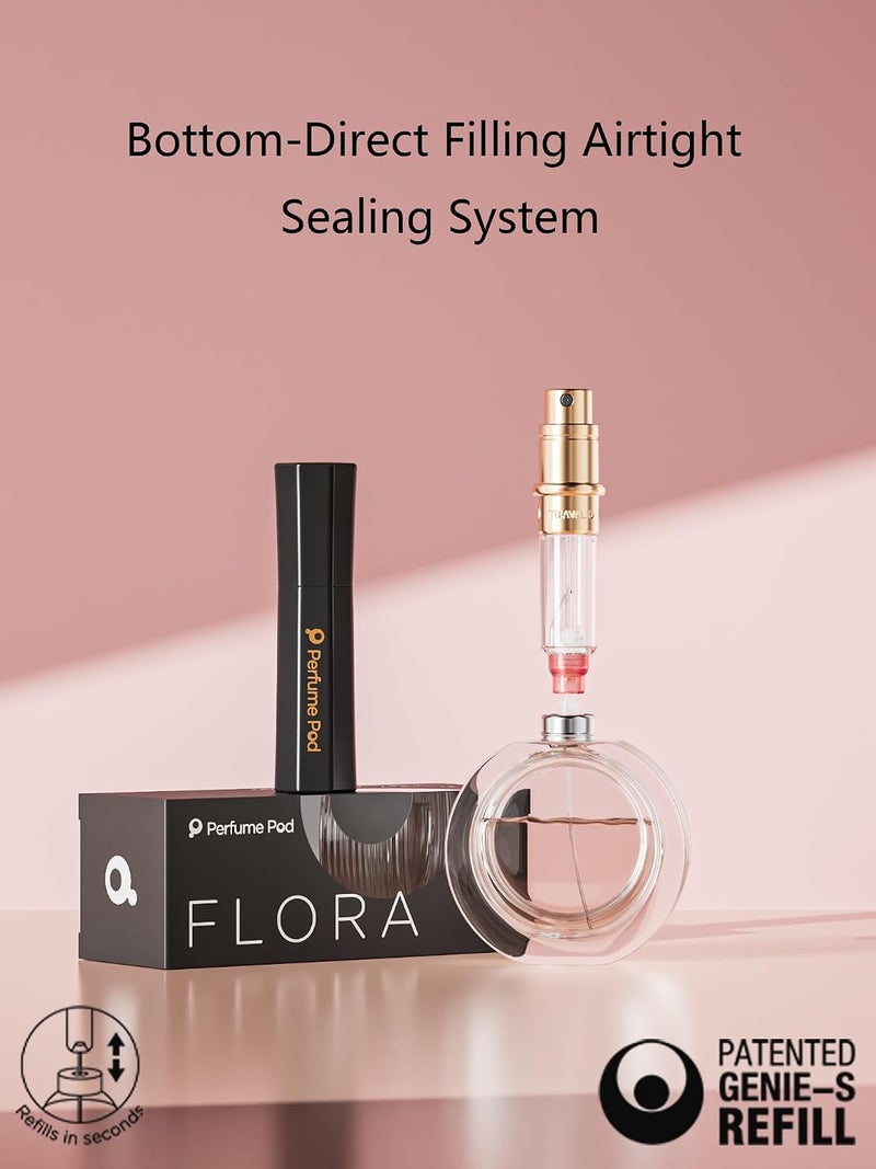 Perfume Pod Refillable Perfume Atomizer, Bottom Filling Fragrances Perfume Bottle, Mini Cologne Dispenser, Travel sized, Portable Sprayer for Women Men, Gift (FLORA01, BLACK) - Image 2