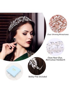 Oriamour Bridal Crystal Headbands Double Layer Wedding Headdress Gold Wedding Headpieces For Women (Silver)  - Image 3