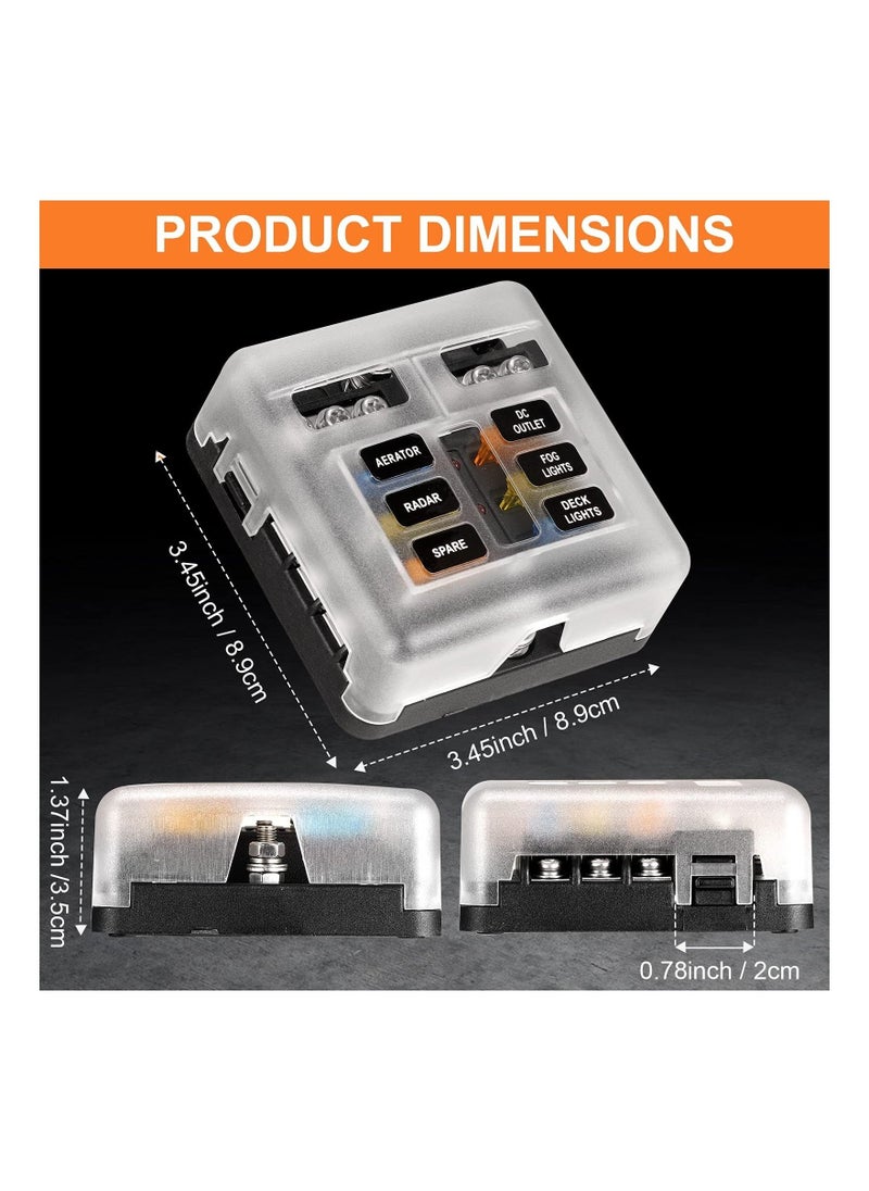 Blade Fuse Block, 12V Waterproof Fuse Box Holder, 6 Circuit Negative Bus Fuse Box with LED Indicator for Automotive Car Truck Boat Marine RV Van  - Image 4