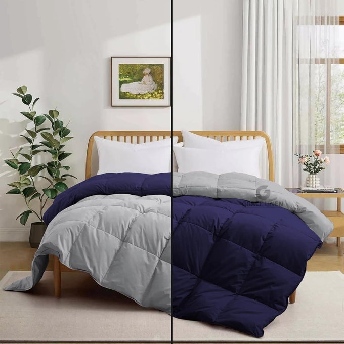 500 GSM WINTER COMFORTER DOUBLE BED SIZE 90X100 UNIQUE DESIGN HEAVY WINTER COMFORTER 500 GSM MICROFIBER FILL DUVETBLANKET DOUBLE BED NAVY BLUESILVER GREY COLOR