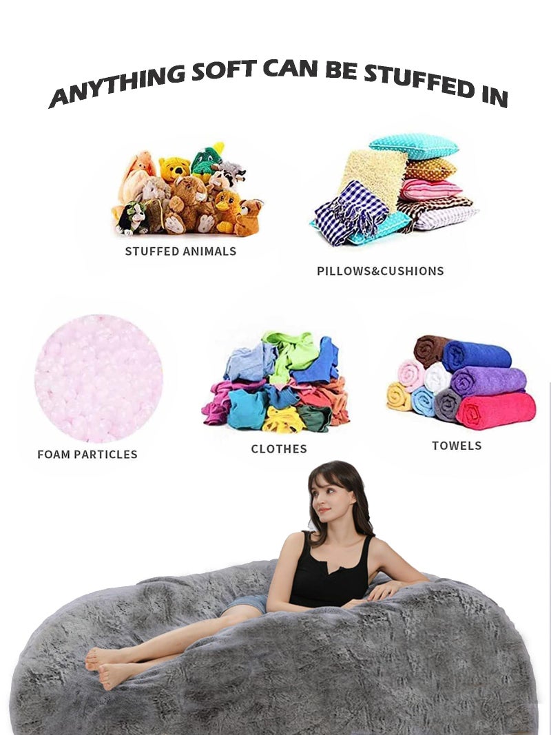 HDMLDP Bean Bag Chair Cover for Adults Kids Comfy Fluffy Giant Round Beanbag Cover Floor Chair Cover for Stuffed Animals Storage, 7FT, Black - Image 4