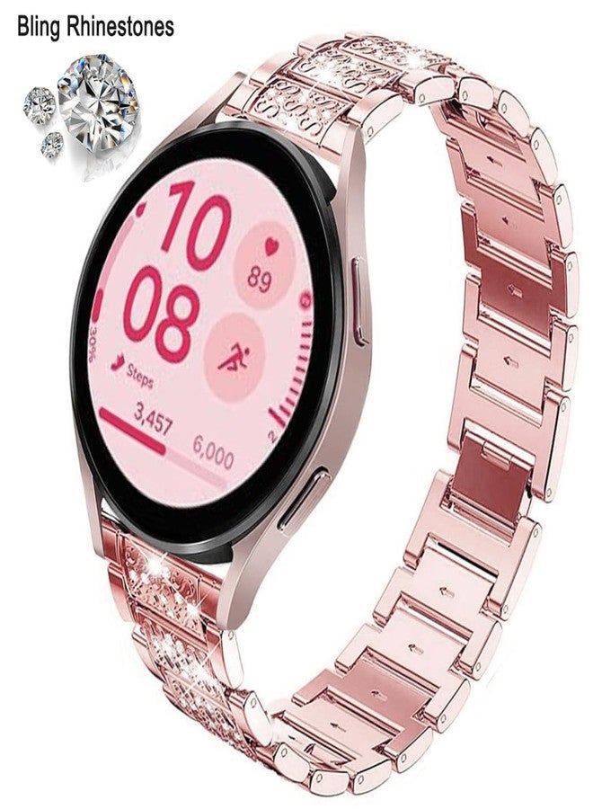 DEALELE Bands Compatible with Samsung Galaxy Watch 6/6 Classic / 5/5 Pro/Galaxy Watch 4/4 Classic / 3 41mm / Active 2, 20mm Bling Diamond Metal Steel Replacement Strap for Women Men (Rosepink) - Image 2