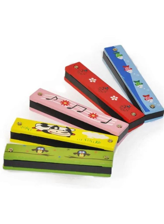 Kids Harmonica Wooden Children Harmonica Toys Colored Printed Diatonic Harmonica Mouth Organ Early Educational Musical Instruments, Design 8 - Image 2