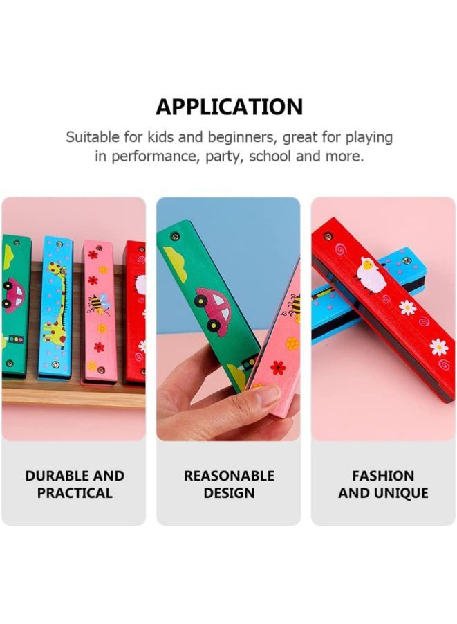 Kids Harmonica Wooden Children Harmonica Toys Colored Printed Diatonic Harmonica Mouth Organ Early Educational Musical Instruments, Design 8 - Image 3