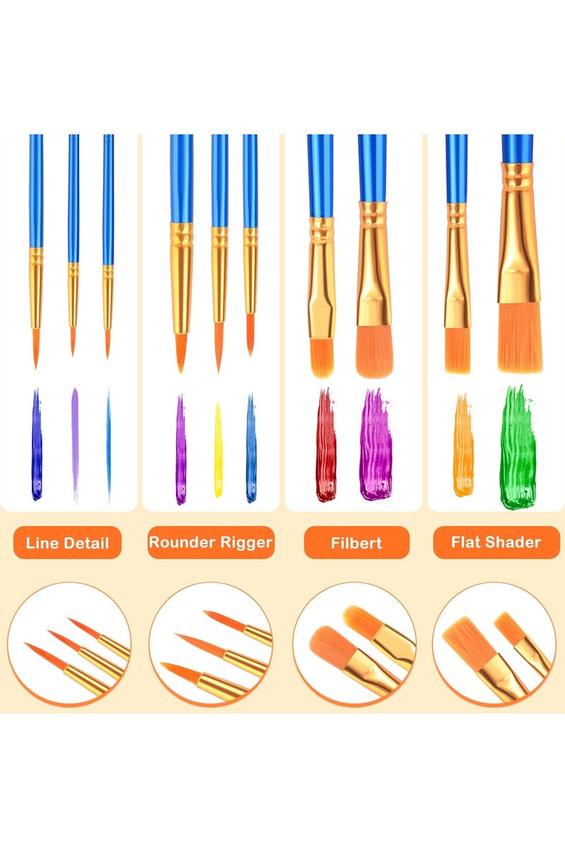 Flushrenic 10-piece brush set, 10 children's brushes, 10 sizes of nylon bristle artist painting brush set, suitable for acrylic, oil painting, watercolour, face painting, nail art, body art, micro details and rock painting (blue) - Image 3