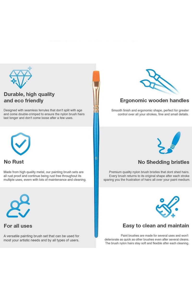 Flushrenic 10-piece brush set, 10 children's brushes, 10 sizes of nylon bristle artist painting brush set, suitable for acrylic, oil painting, watercolour, face painting, nail art, body art, micro details and rock painting (blue) - Image 4