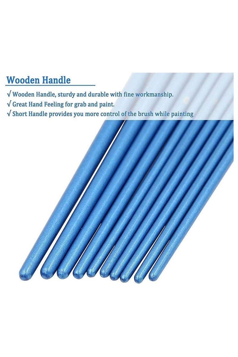 Flushrenic 10-piece brush set, 10 children's brushes, 10 sizes of nylon bristle artist painting brush set, suitable for acrylic, oil painting, watercolour, face painting, nail art, body art, micro details and rock painting (blue) - Image 5