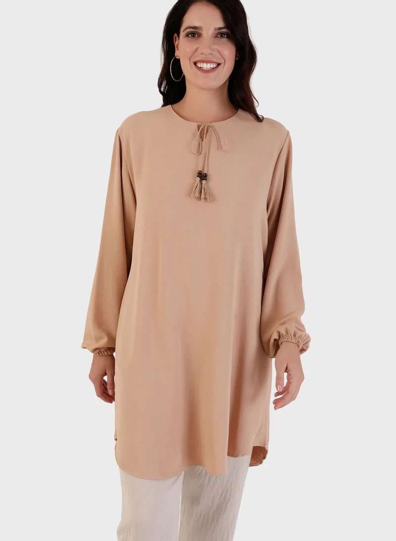 Alia by modanisa Tie Neck Balloon Sleeve Tunic