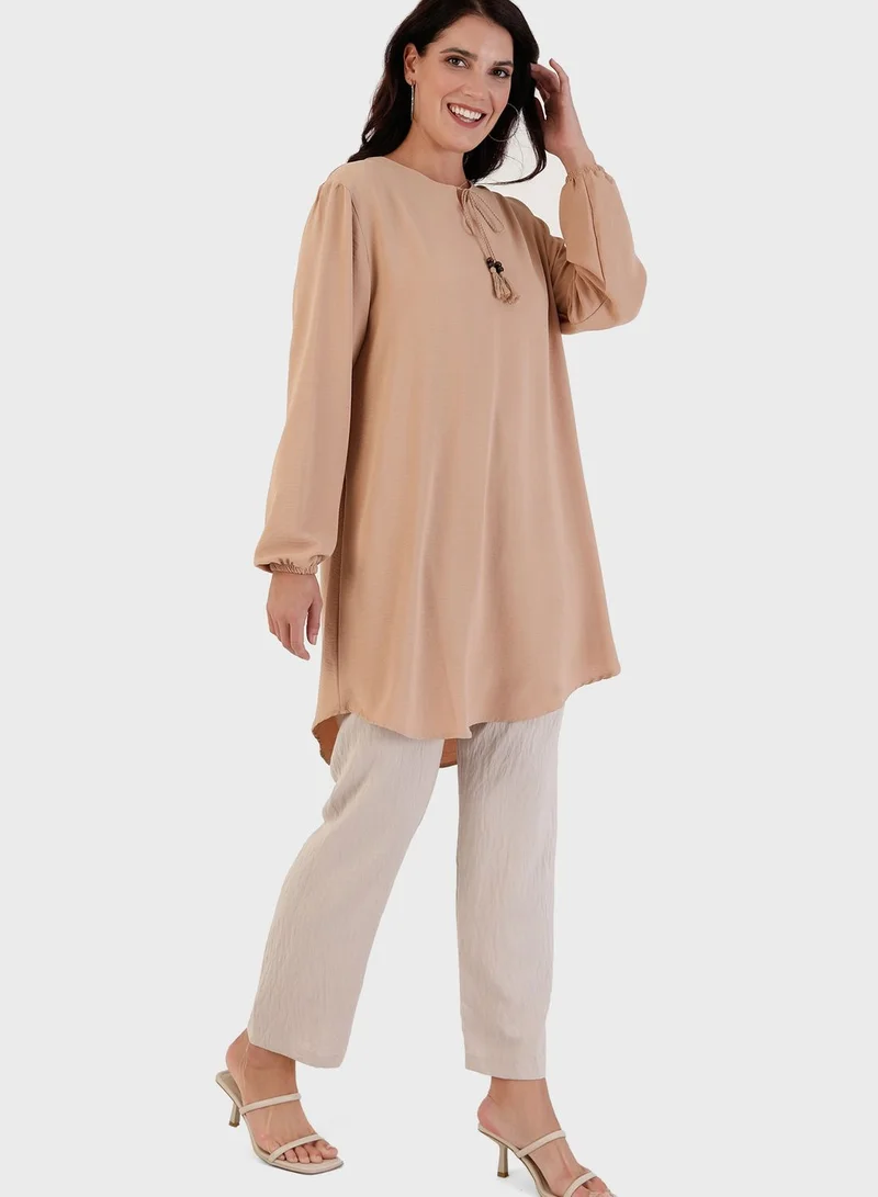 Alia by modanisa Tie Neck Balloon Sleeve Tunic