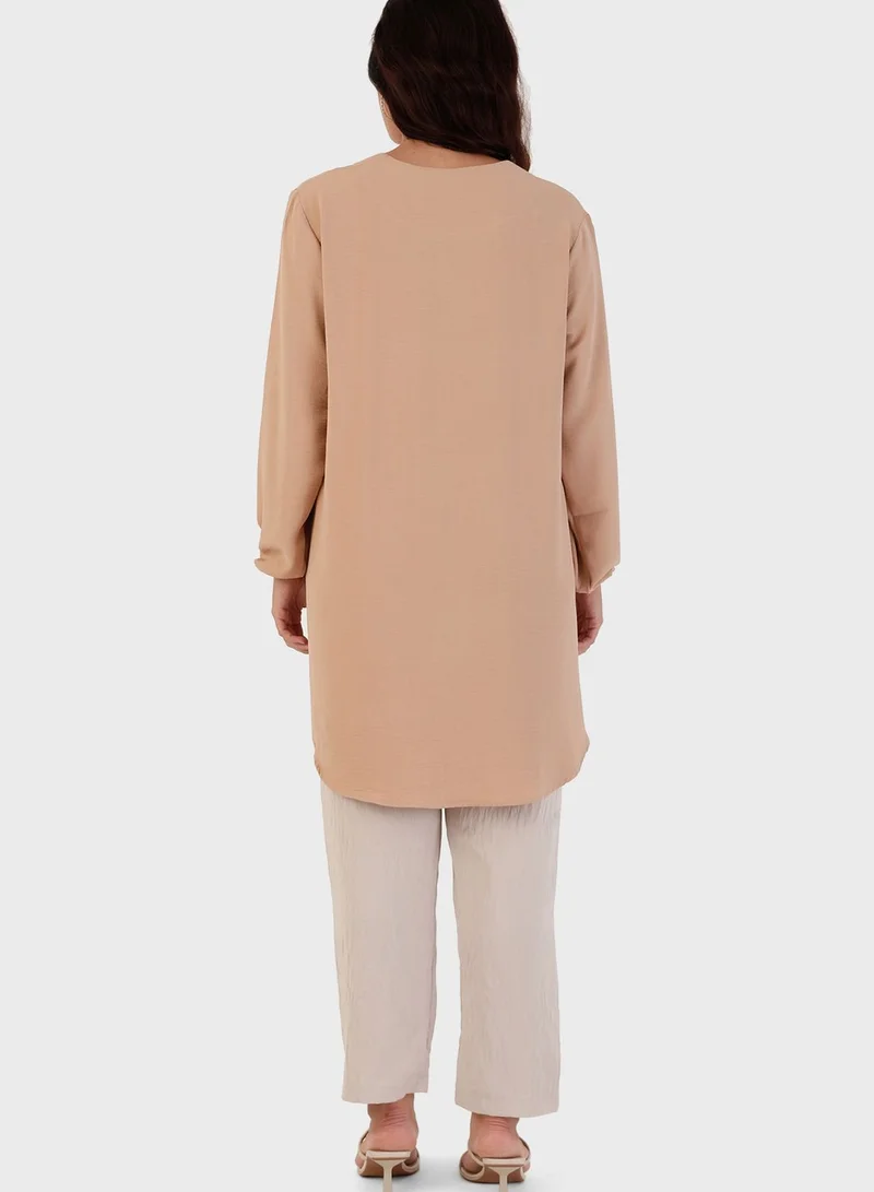Alia by modanisa Tie Neck Balloon Sleeve Tunic