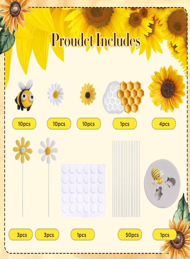 RAYNAG 44 Pcs Bee Cake Decorations, Sunflower Daisy Bee Cake Toppers Set for Baby Shower, Wedding, Birthday Cake Decorations - Image 4