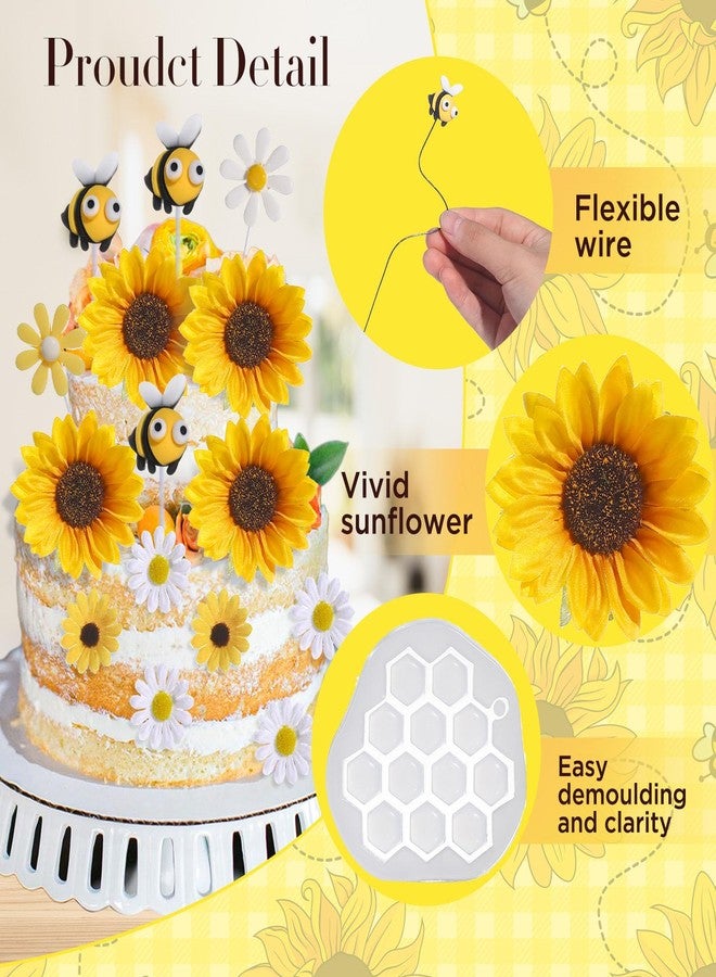 RAYNAG 44 Pcs Bee Cake Decorations, Sunflower Daisy Bee Cake Toppers Set for Baby Shower, Wedding, Birthday Cake Decorations - Image 5