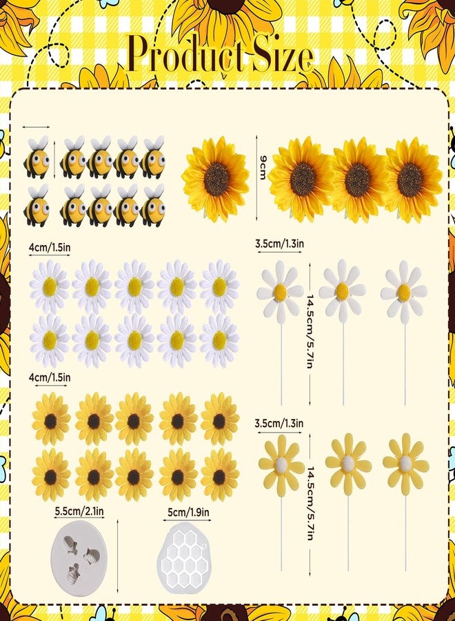 RAYNAG 44 Pcs Bee Cake Decorations, Sunflower Daisy Bee Cake Toppers Set for Baby Shower, Wedding, Birthday Cake Decorations - Image 3