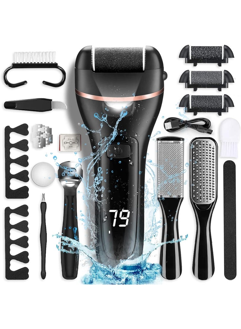 عام مزيل مسامير القدم الكهربائية للقدمين ، أدوات العناية بالقدم القابلة لإعادة الشحن ، ملف العناية بالقدم ، 13 في 1 مجموعة مزيل الجلد الميت لإزالة الكعب المتشقق والجلد الميت ، مع 3 رؤوس دوارة ، سرعتان ، ش - Image 1