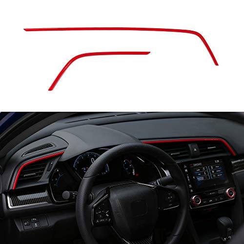 Thenice 10th Gen Civic 2pcs Center Consoles Stickers Air Vent Trims Dash Board Panel Strips Decals Compatible with Honda Civic 2021 2020 2019 2018 2017 2016 -Red - Image 1