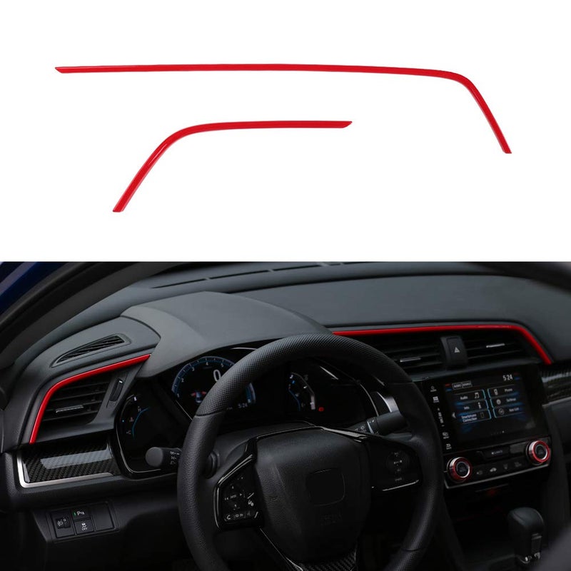 Thenice 10th Gen Civic 2pcs Center Consoles Stickers Air Vent Trims Dash Board Panel Strips Decals Compatible with Honda Civic 2021 2020 2019 2018 2017 2016 -Red - Image 5