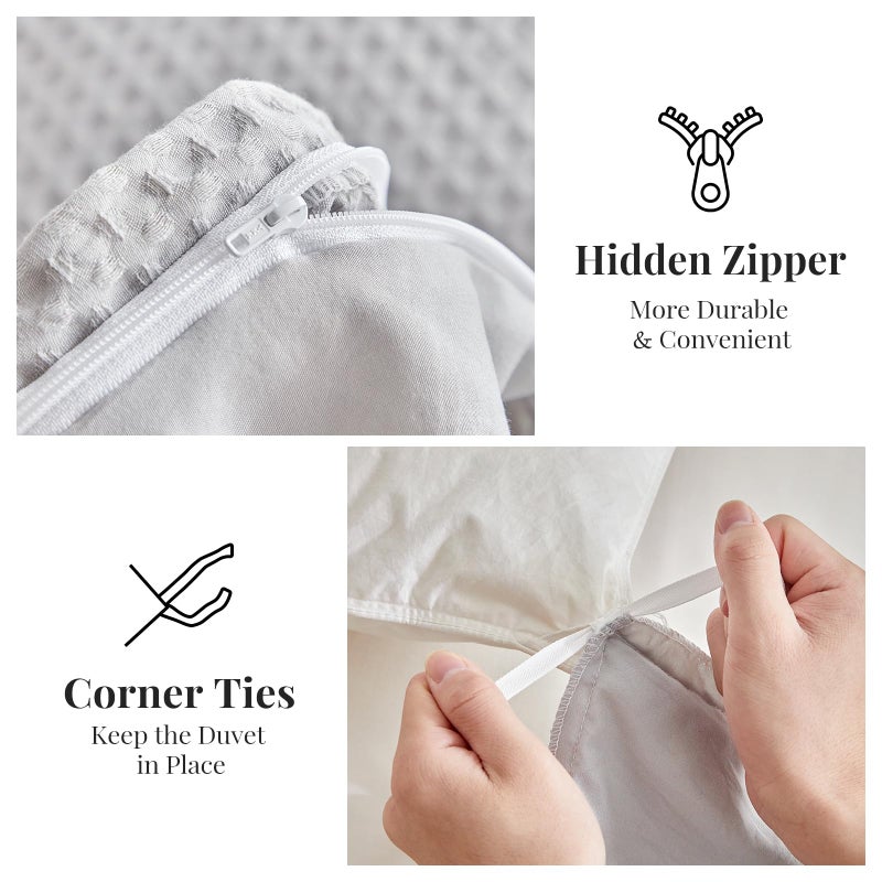 WARMDERN Waffle Weave King Size Duvet Cover, Light Grey Microfiber Duvet Cover Set, Soft and Breathable Comforter Cover, Textured 3 Pieces Bedding Set for All Season(Light Grey,King) - Image 5