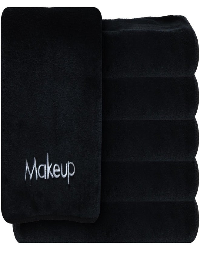 Vnoss Makeup Towels - Pack of 6 - Ultra Soft & Gentle Microfiber Coral Fleece Washcloth Face Make Up Remover, 13 x 13 in, Black - Image 1