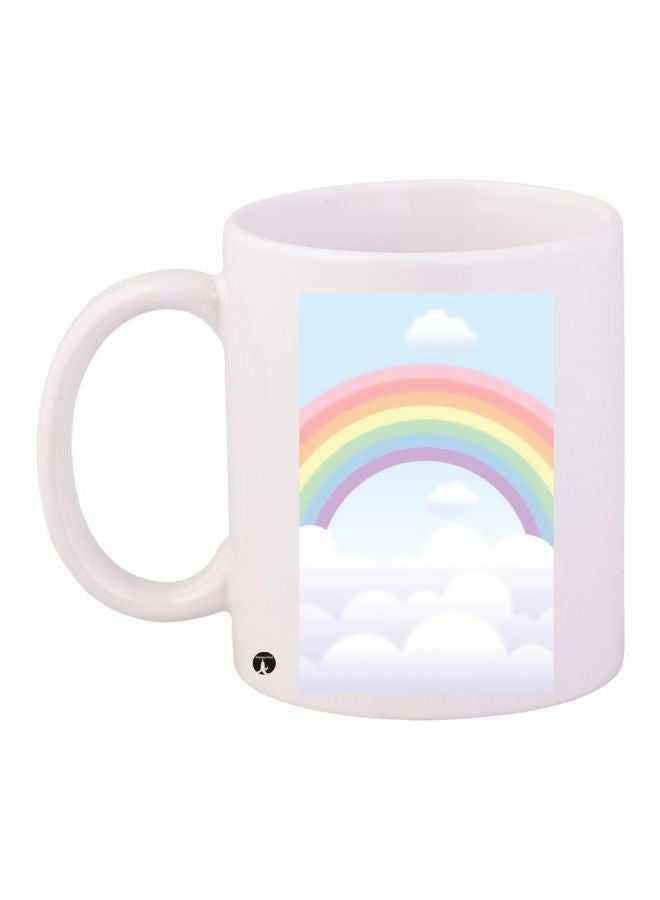 RYN Rainbow And Clouds Printed Coffee Mug White/Blue/Pink 11ounce