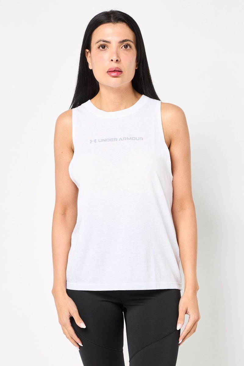UNDER ARMOUR Women Sportswear Fit Sleeveless Training Tank Top, White - Image 1