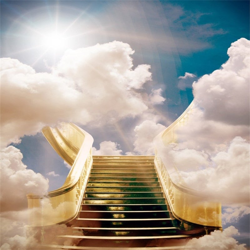 AOFOTO 8x8ft Stairway to Heaven Backdrop Paradise Stairs Holy Dreamy Clouds Photography Background Divine Sky Belief Pray Faith Bless Wedding Photo Studio Props Vinyl Wallpaper Adult Kid Portrait