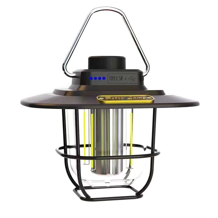 Retro LED Camping Lantern Portable Rechargeable Tent Light Carbon Black  - Image 1