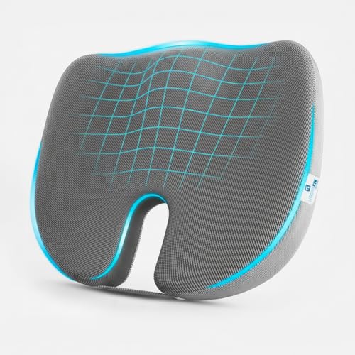 URBANFIX Memory Foam Orthopedic Seat Cushion for Tailbone Pain Relief | Coccyx Support Chair Cushion for Office, Car & Home | Ergonomic Design for Long Sitting, Posture & Comfort | Grey - Image 1