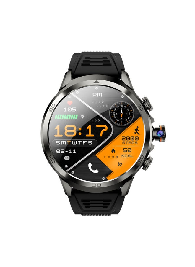 H19 Round Screen Card Phone Watch 1.95 Inch AMOLED Smart Watch Camera Heart-Color:English Version Black 32g+ Charging Case  - Image 1