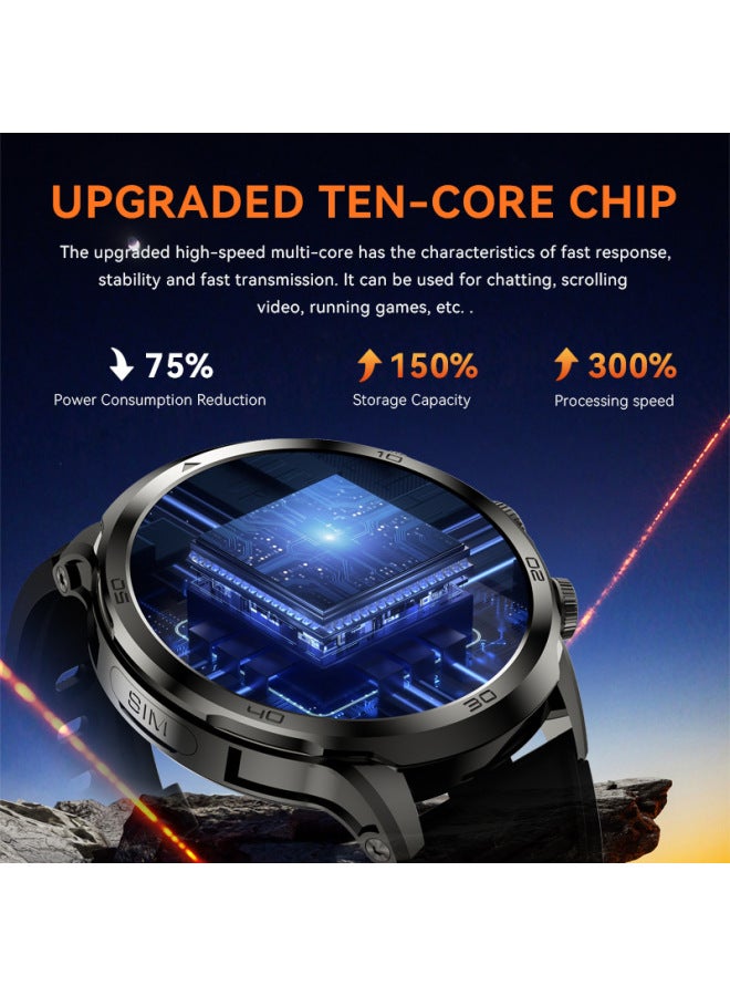 H19 Round Screen Card Phone Watch 1.95 Inch AMOLED Smart Watch Camera Heart-Color:English Version Black 32g+ Charging Case  - Image 5