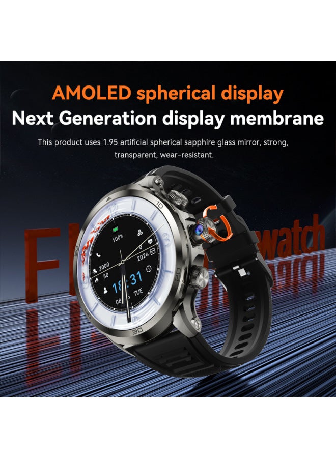 H19 Round Screen Card Phone Watch 1.95 Inch AMOLED Smart Watch Camera Heart-Color:English Version Black 32g+ Charging Case  - Image 2