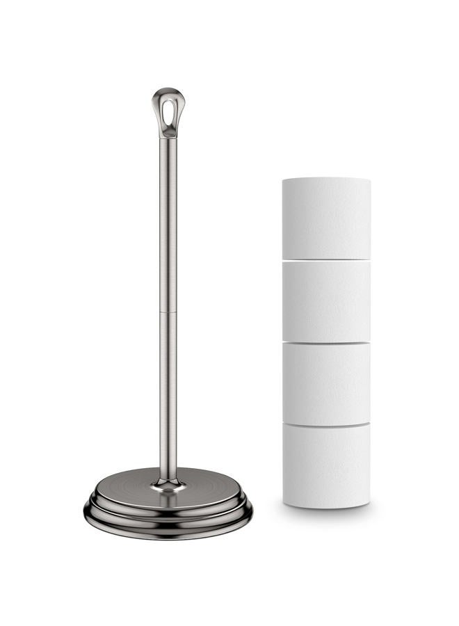 KASUNTO Toilet Paper Holder with Rustproof, Metal Free Standing Toilet Paper Stand Storage for Bathroom, Tissue Paper Roll Holder for Bathroom Accessories (Brushed Nickel) - Image 1