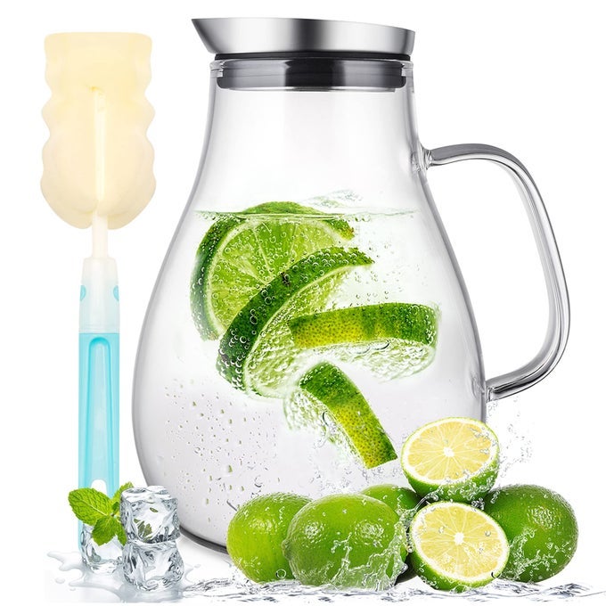 20 LITRE GLASS JUG WITH LID WATER CARAFE JUG FOR HOTCOLD WATER ICED TEA AND JUICE DRINK 1 LONGHANDLED BRUSH INCLUDED