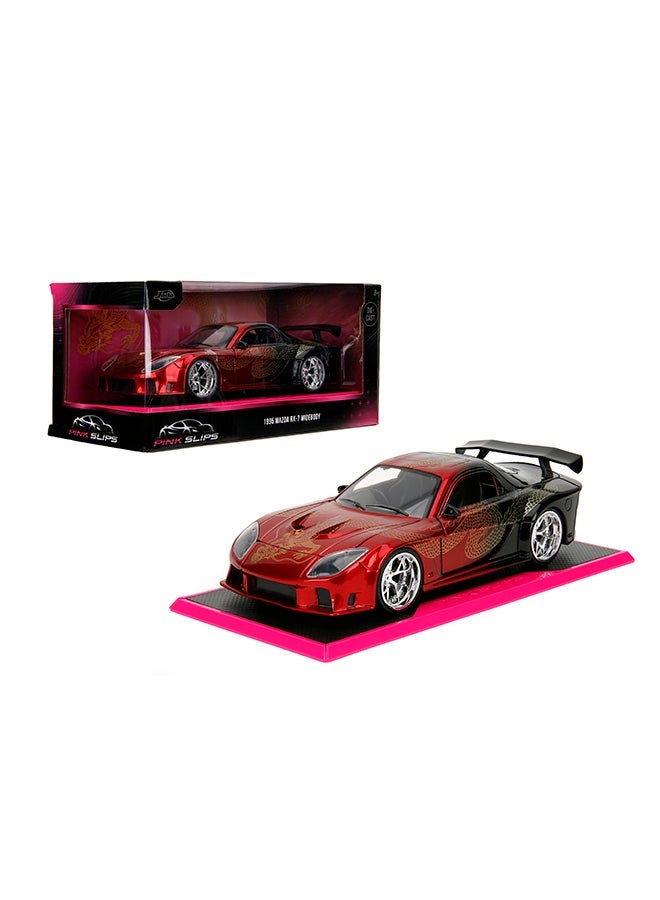 JADA Toys Pink Slips 1995 Mazda RX-7 Widebody Die-Cast Car with Base, Toys for Kids and Adults – 1:24 Scale, Multicolor - Image 1