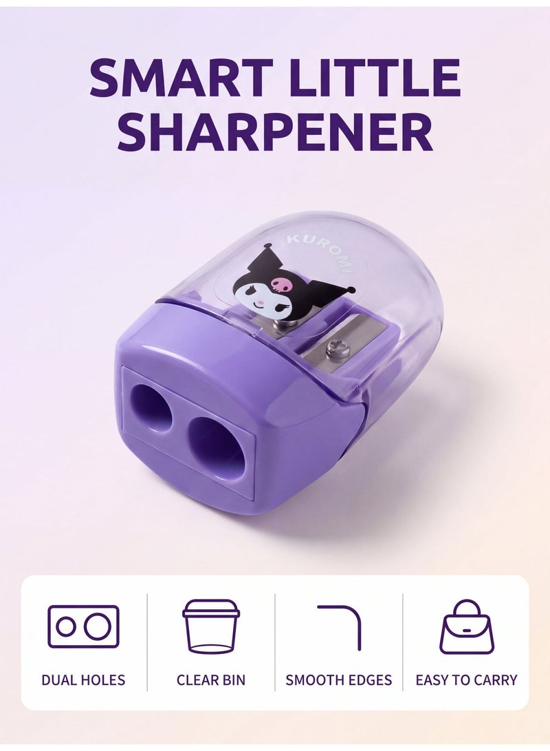 سانريو براية اقلام, طقم 4 قطع براية سانريو كرومي و هيلو كيتي بفتحتين مع حاوية لبقايا البري، ادوات مدرسية يدوية بتصاميم كرتونية لطيفة لأقلام الرصاص والألوان، صغيرة ومحمولة للأطفال والطلاب، ألوان متعددة - Image 5