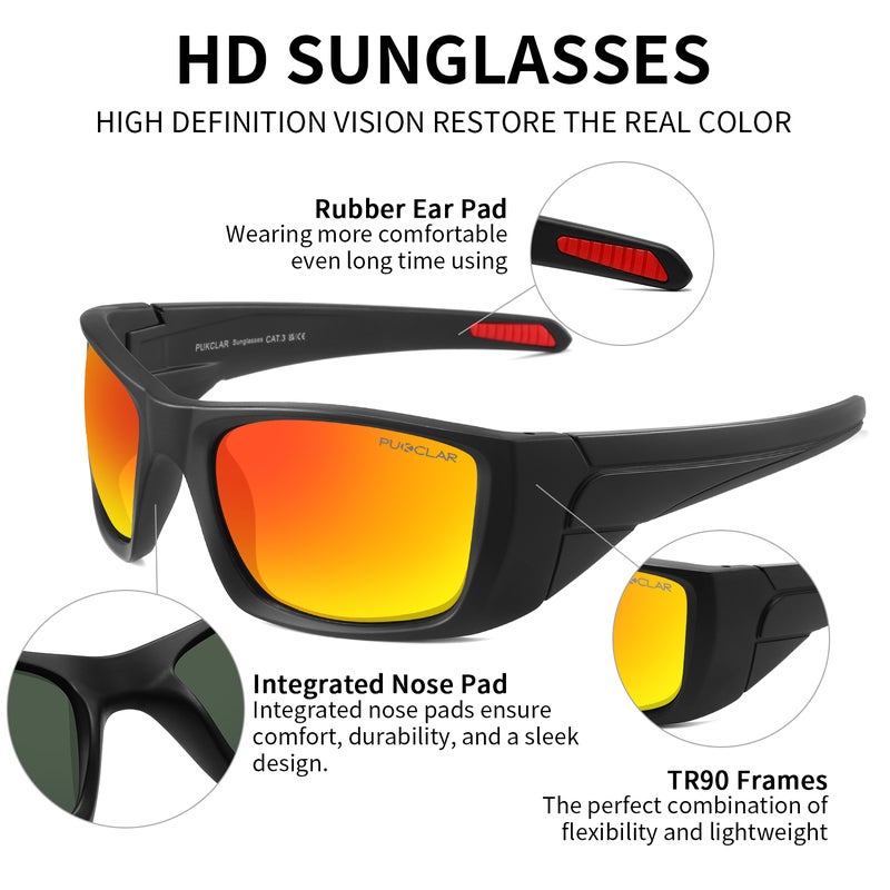 بوكيلار PUKCLAR Professional Men's Fishing Sunglasses - TR90 Ultra-Light Polarized العدسة، حماية UV400، معابد مطاطية مضادة للانزلاق، وضوح HD للصيادين والرياضات في الهواء الطلق - Image 3