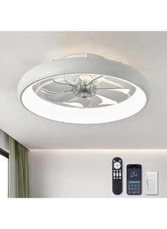 Ceiling Fans with Lights and Remote, 20'' Low Profile Flush Mount Ceiling Fan with Lights, 6 Wind Speeds, Modern Dimmable LED Ceiling Fan, Smart Ceiling Fan for Bedroom, Kids Room
