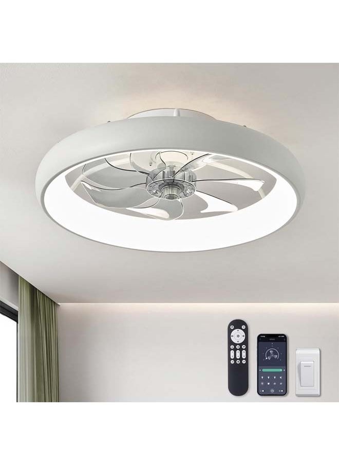 L&E Ceiling Fans with Lights and Remote, 20'' Low Profile Flush Mount Ceiling Fan with Lights, 6 Wind Speeds, Modern Dimmable LED Ceiling Fan, Smart Ceiling Fan for Bedroom, Kids Room  - Image 1