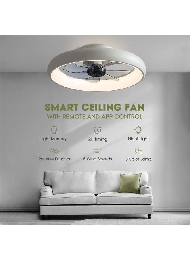 L&E Ceiling Fans with Lights and Remote, 20'' Low Profile Flush Mount Ceiling Fan with Lights, 6 Wind Speeds, Modern Dimmable LED Ceiling Fan, Smart Ceiling Fan for Bedroom, Kids Room  - Image 2