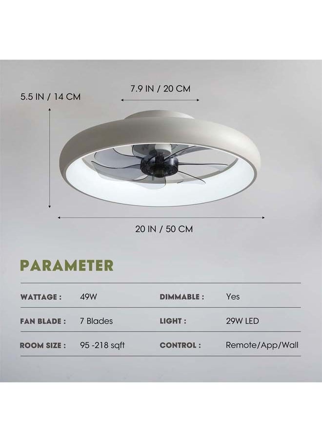 L&E - Ceiling Fans with Lights and Remote, 20'' Low Profile Flush Mount Ceiling Fan with Lights, 6 Wind Speeds, Modern Dimmable LED Ceiling Fan, Smart Ceiling Fan for Bedroom, Kids Room - Image 1
