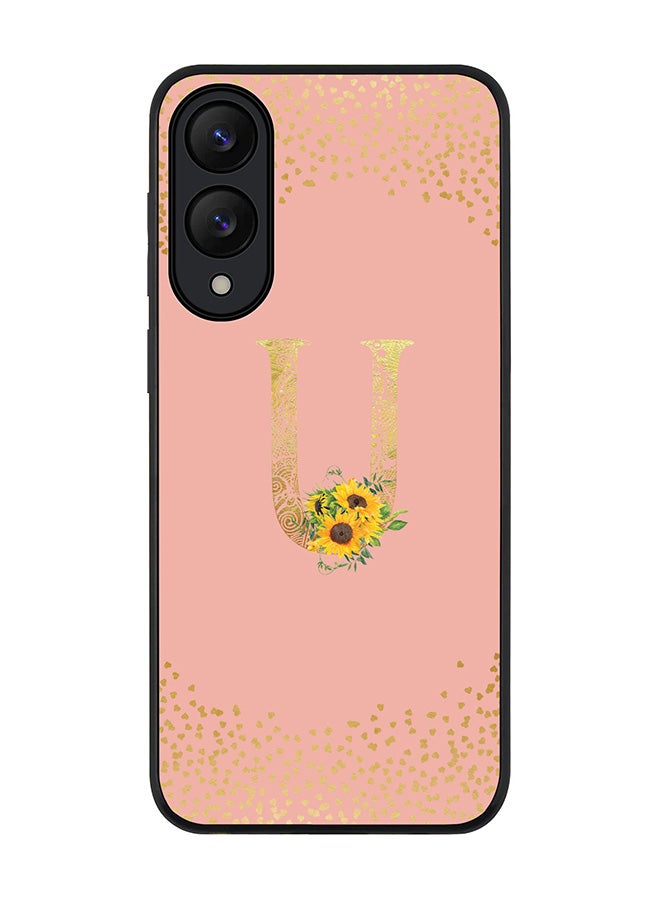Stylizedd For Samsung Galaxy S25 Edge Case,Slim fit Camera Protection, Shockproof Thin Phone cover  - Custom Floral Monogram - U  (Rose Pink )