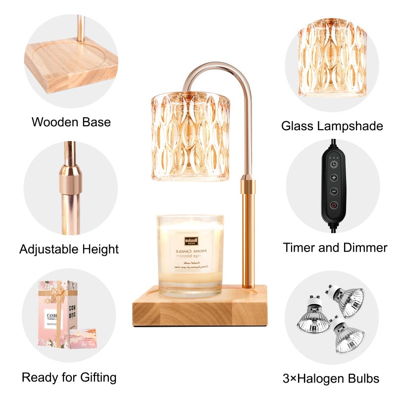 Honvinor Candle Warmer Lamp, Candle Warmer Light with Timer & Dimmer, Candle Warmer Lamp Adjustable Height, Compatible with Jar Scented Candles, Candle Warming Lamp with 3 Bulbs for Home Decor - Image 2
