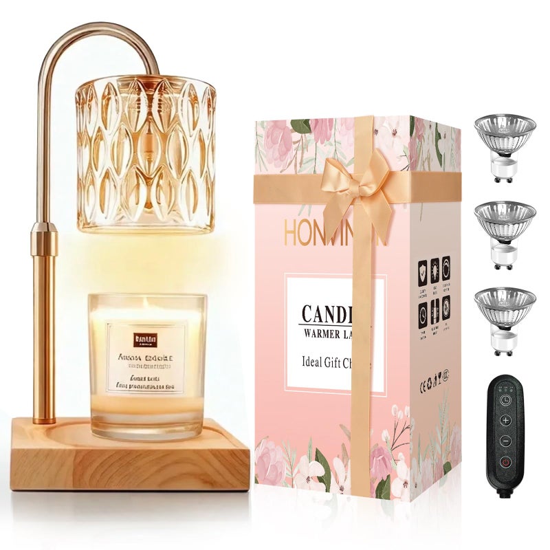 Honvinor Candle Warmer Lamp, Candle Warmer Light with Timer & Dimmer, Candle Warmer Lamp Adjustable Height, Compatible with Jar Scented Candles, Candle Warming Lamp with 3 Bulbs for Home Decor - Image 1