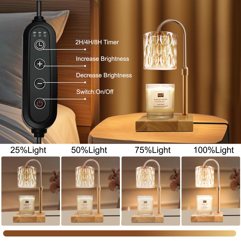 Honvinor Candle Warmer Lamp, Candle Warmer Light with Timer & Dimmer, Candle Warmer Lamp Adjustable Height, Compatible with Jar Scented Candles, Candle Warming Lamp with 3 Bulbs for Home Decor - Image 3