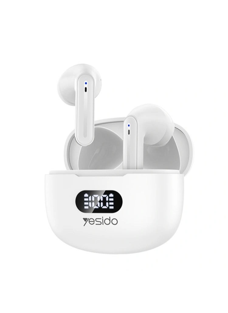 Yesido - Yesido TWS19 EARBUDS Bluetooth 5.3 LED Digital Display ENC Noise Reduction Bluetooth Earphone - White - Image 1