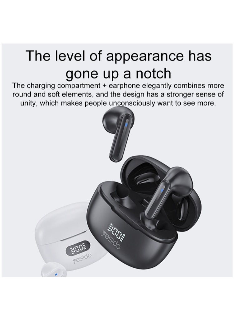 Yesido - Yesido TWS19 EARBUDS Bluetooth 5.3 LED Digital Display ENC Noise Reduction Bluetooth Earphone - White - Image 1