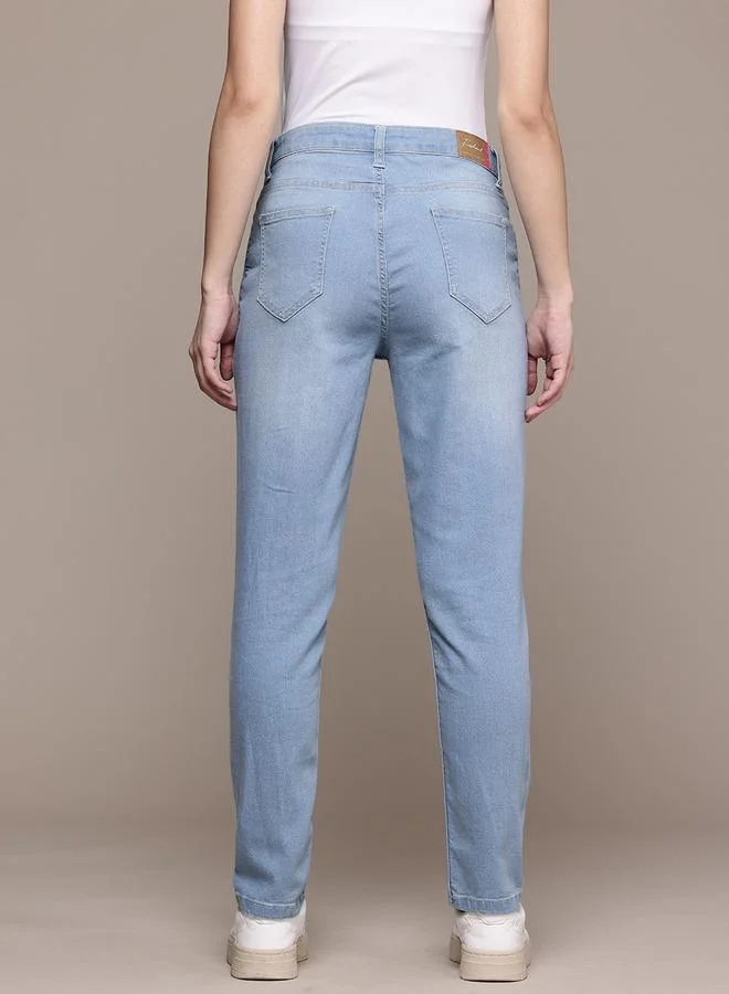 Freehand Blue Freehand Women Mid Rise Slim Fit Low Fade Jeans for Women | Best Price UAE