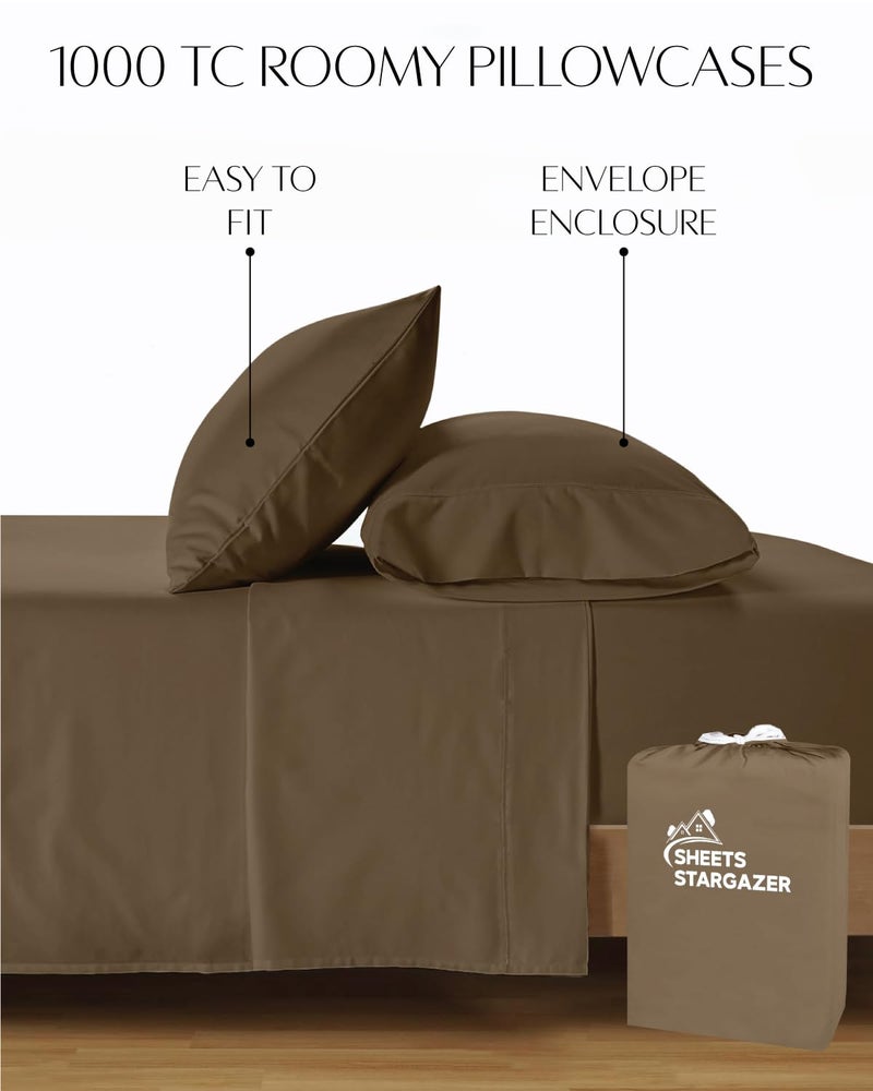 SHEETS STARGAZER 1000 Thread Count 100 Egyptian Cotton Pillow Cases Set of 4 Pillowcase LongStaple 100 Cotton Breathable Soft Sateen Weave Bed Pillow Cover 20 X 30 Inches Pillowcases Taupe Standard Size - Image 3